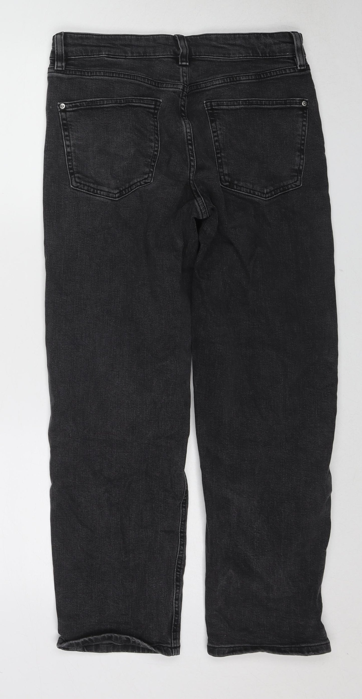 Marks and Spencer Womens Black Cotton Straight Jeans Size 10 L26 in Regular Zip