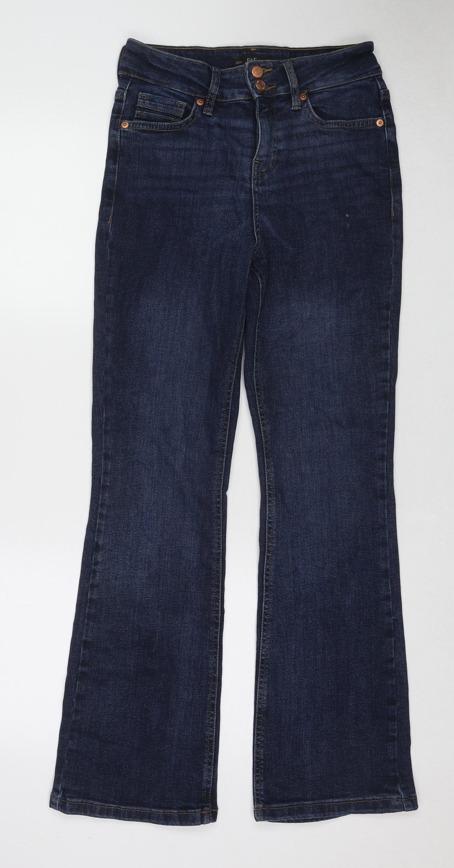 F&F Womens Blue Cotton Bootcut Jeans Size 8 L30 in Regular Zip