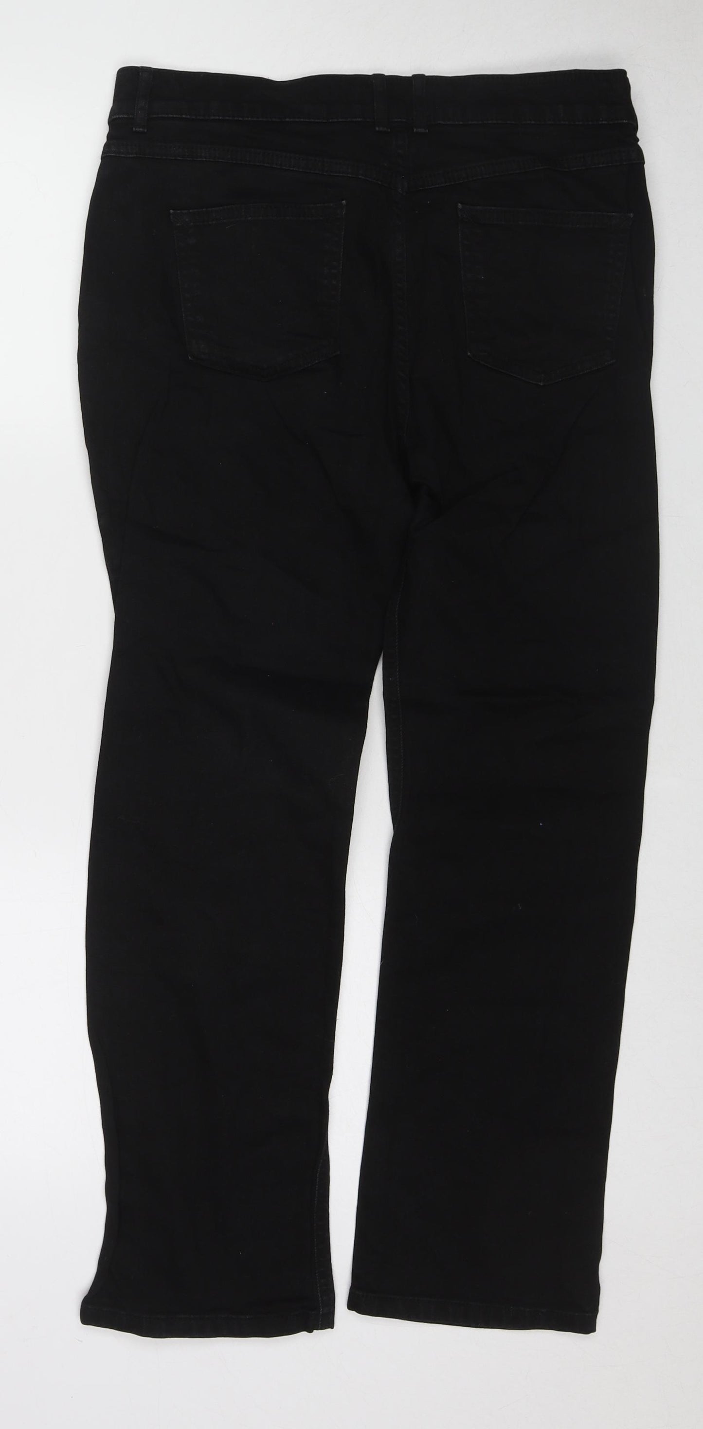 Marks and Spencer Womens Black Cotton Straight Jeans Size 14 L26 in Regular Zip