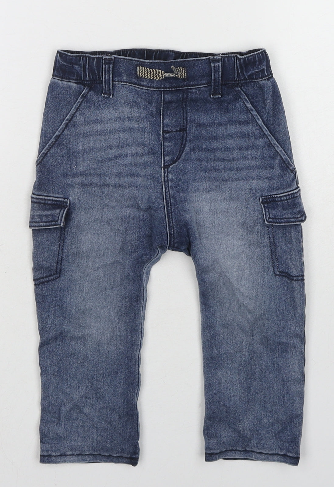 H&M Boys Blue Cotton Cargo Jeans Size 12-18 Months Drawstring