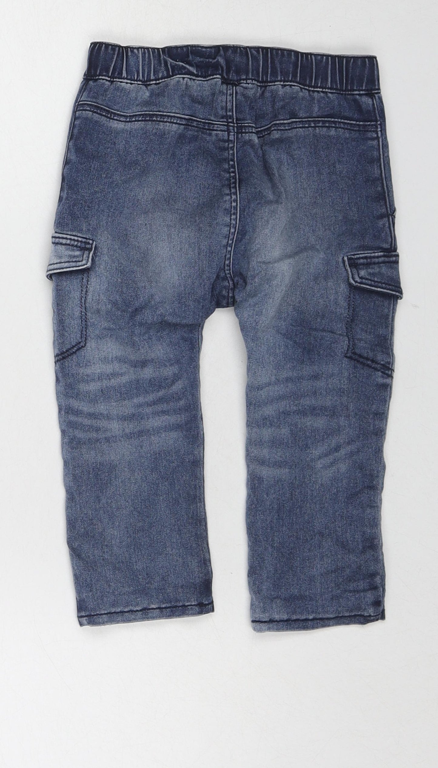 H&M Boys Blue Cotton Cargo Jeans Size 12-18 Months Drawstring