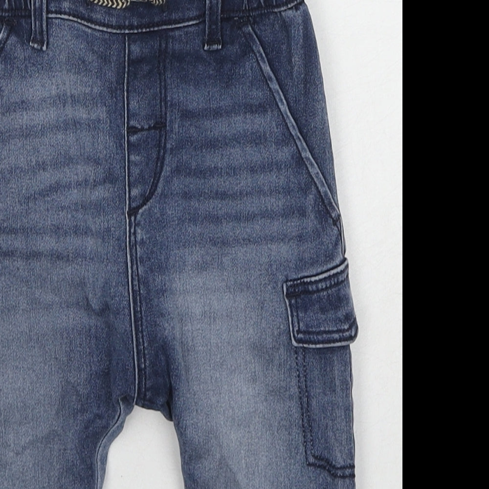 H&M Boys Blue Cotton Cargo Jeans Size 12-18 Months Drawstring