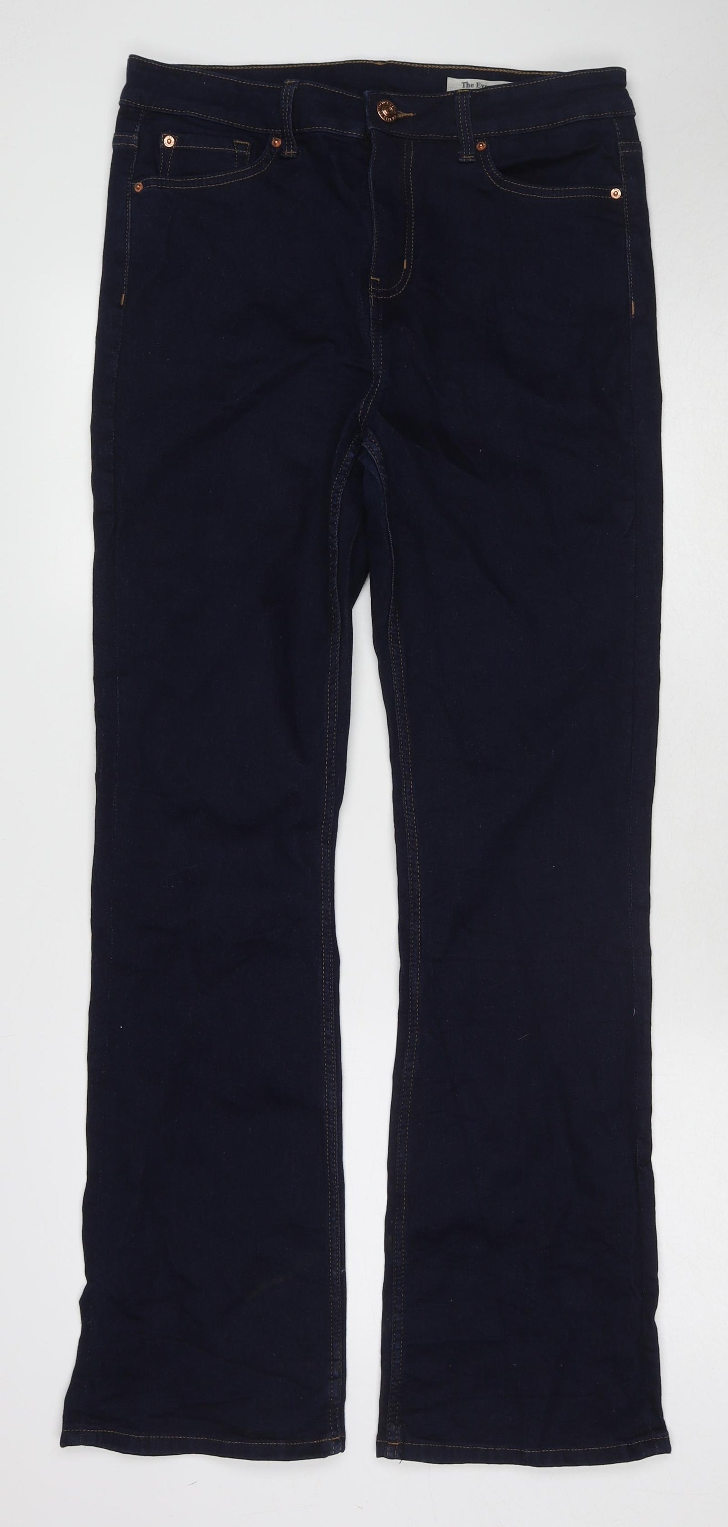Marks and Spencer Womens Blue Herringbone Cotton Bootcut Jeans Size 14 L32 in Regular Zip