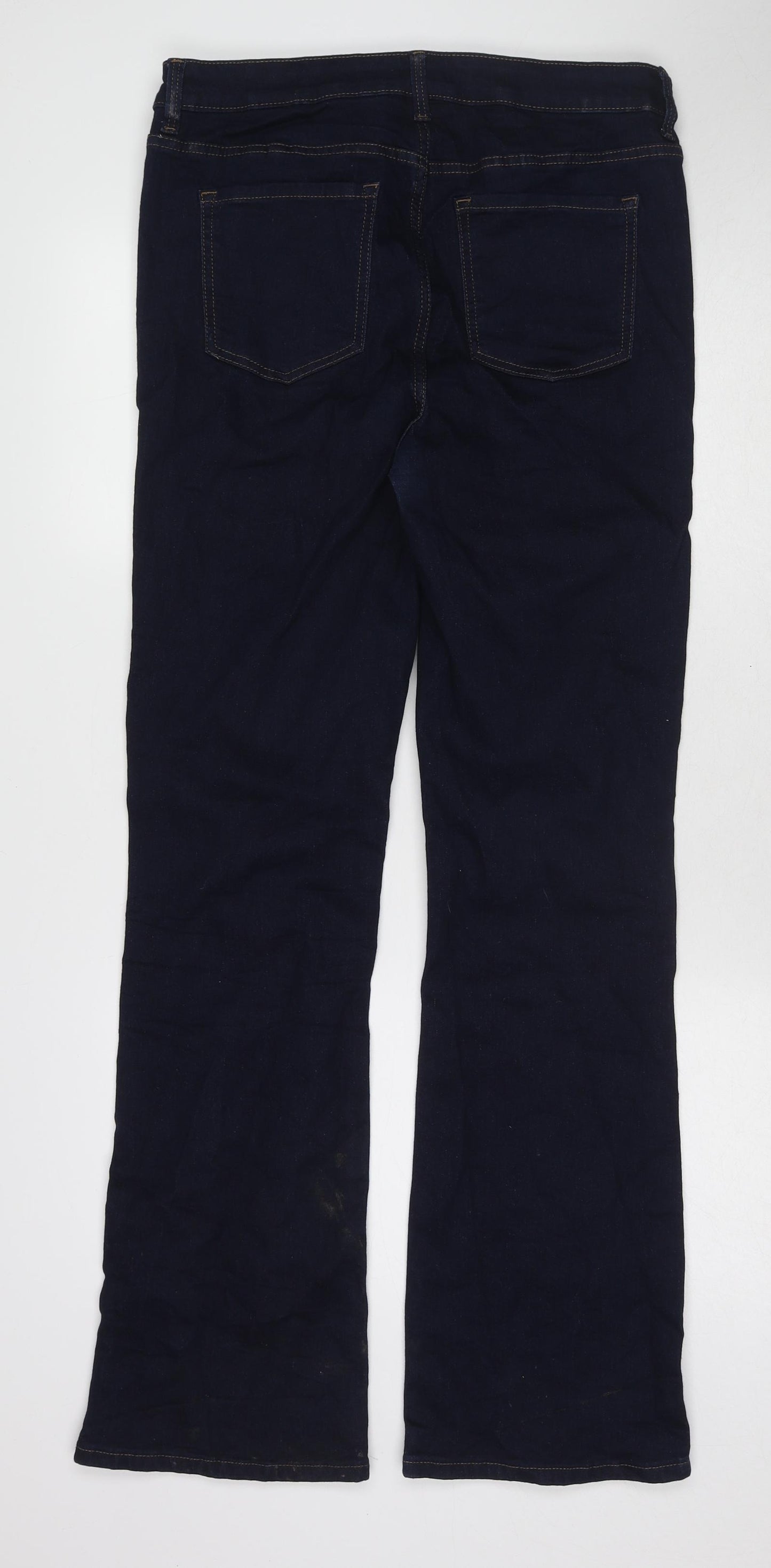 Marks and Spencer Womens Blue Herringbone Cotton Bootcut Jeans Size 14 L32 in Regular Zip
