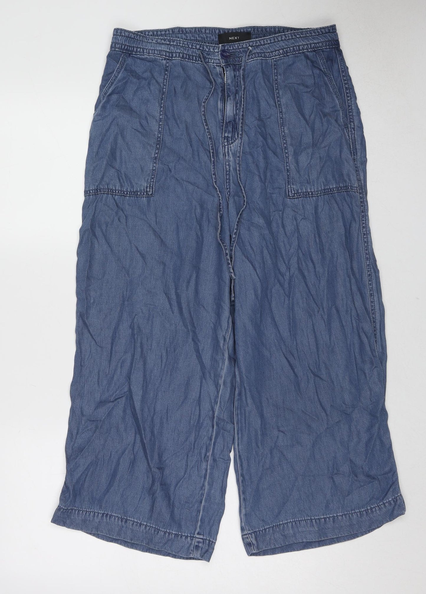 NEXT Womens Blue Lyocell Trousers Size 12 L22 in Regular Zip