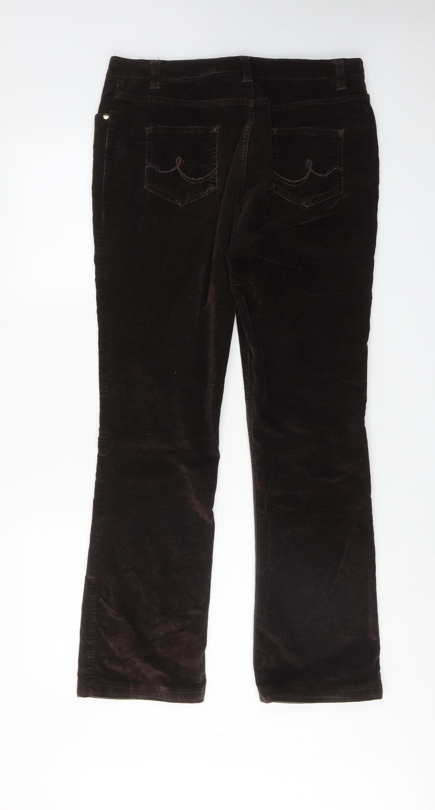 Per Una Womens Brown Cotton Trousers Size 14 L28 in Regular Zip