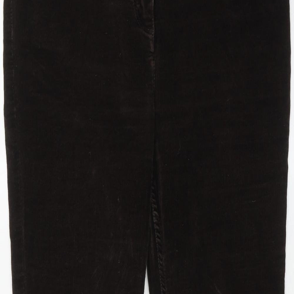 Per Una Womens Brown Cotton Trousers Size 14 L28 in Regular Zip
