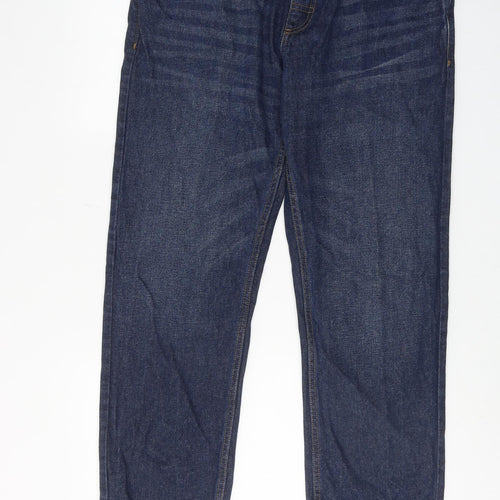 Weird Fish Mens Blue Cotton Straight Jeans Size 36 in L30 in Regular Zip