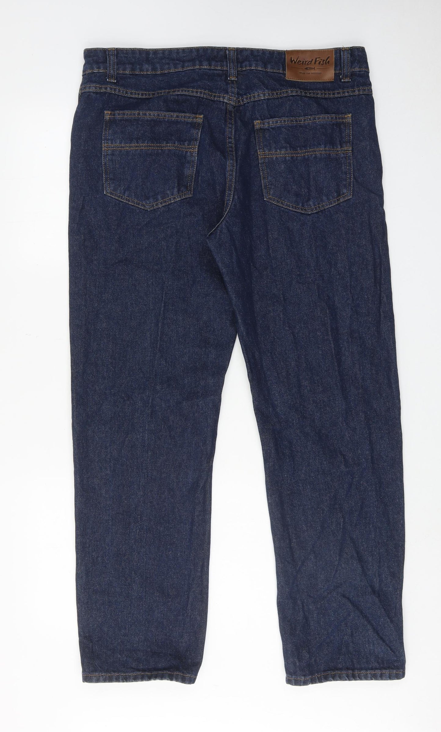 Weird Fish Mens Blue Cotton Straight Jeans Size 36 in L30 in Regular Zip