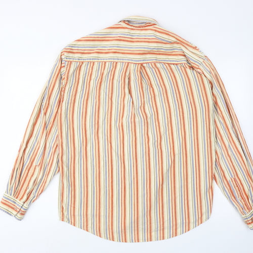 Barisal Mens Orange Striped Cotton Button-Up Size M Collared Button