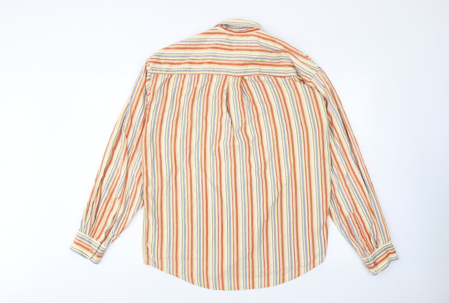 Barisal Mens Orange Striped Cotton Button-Up Size M Collared Button