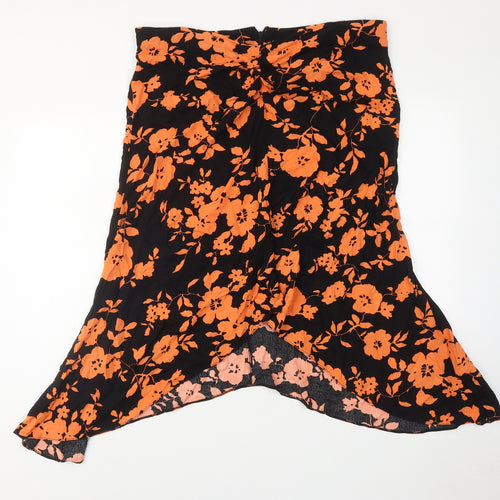 ASOS Womens Orange Floral Viscose Swing Skirt Size 16 Zip