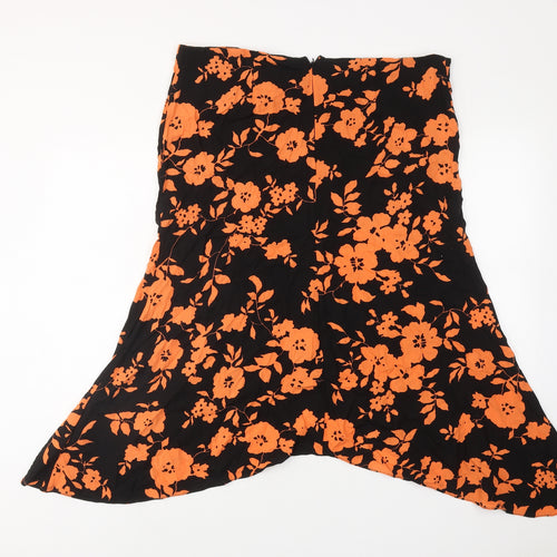 ASOS Womens Orange Floral Viscose Swing Skirt Size 16 Zip