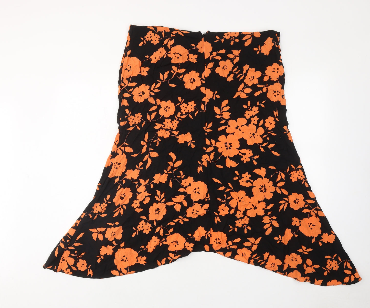 ASOS Womens Orange Floral Viscose Swing Skirt Size 16 Zip