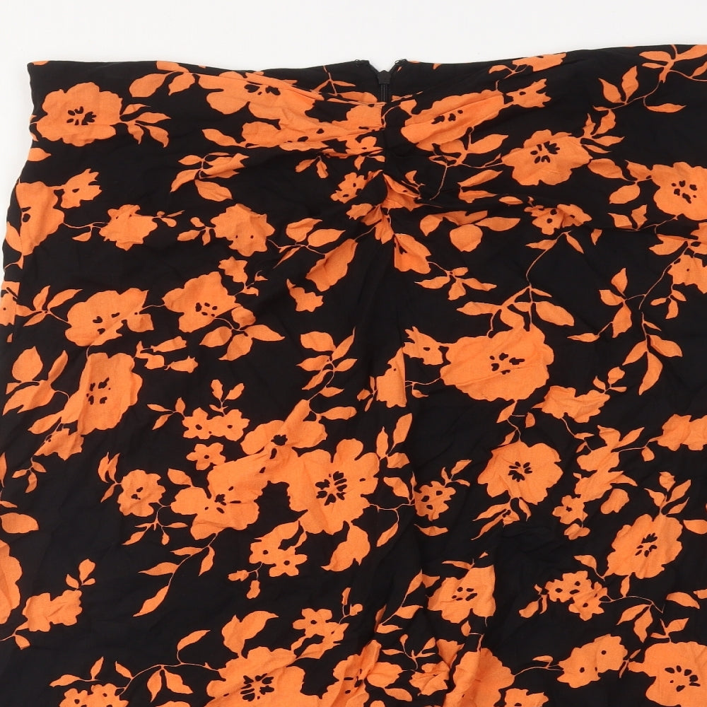 ASOS Womens Orange Floral Viscose Swing Skirt Size 16 Zip