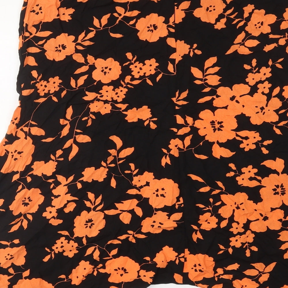 ASOS Womens Orange Floral Viscose Swing Skirt Size 16 Zip
