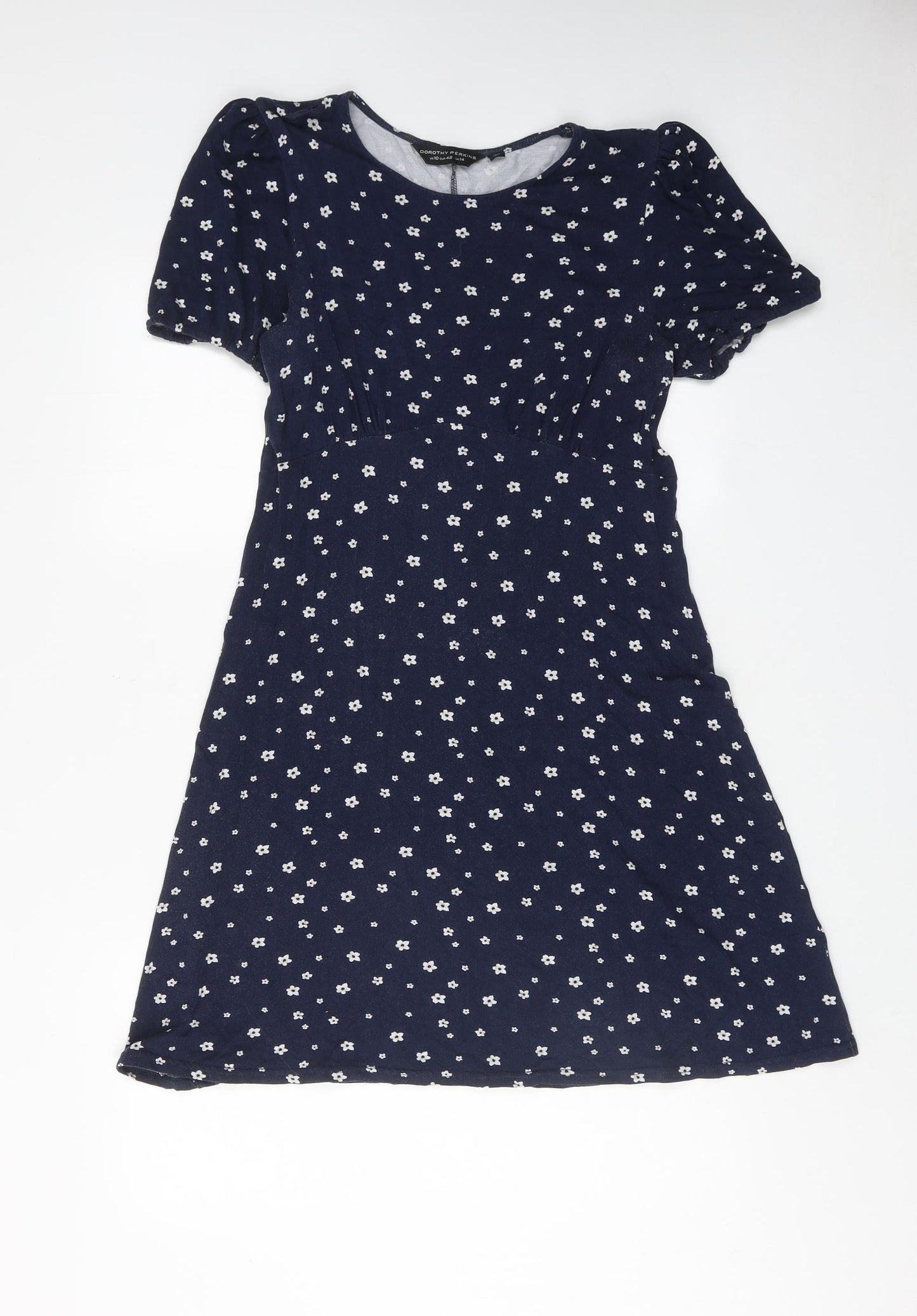 Dorothy Perkins Womens Blue Floral Viscose A-Line Size 14 Round Neck Pullover