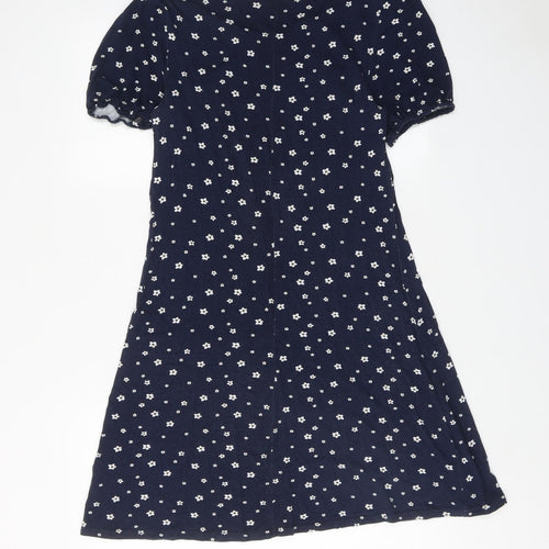 Dorothy Perkins Womens Blue Floral Viscose A-Line Size 14 Round Neck Pullover