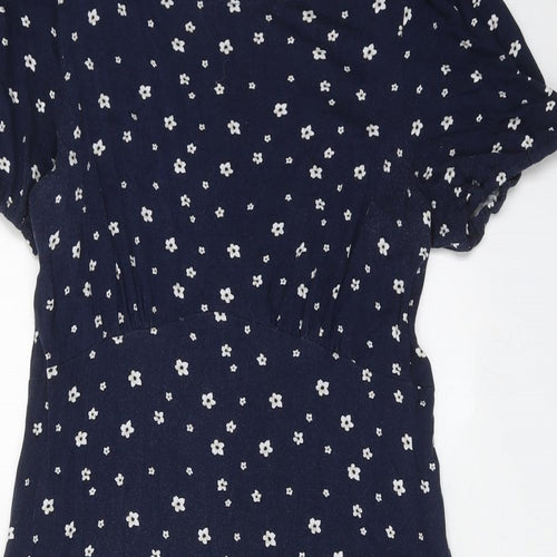 Dorothy Perkins Womens Blue Floral Viscose A-Line Size 14 Round Neck Pullover
