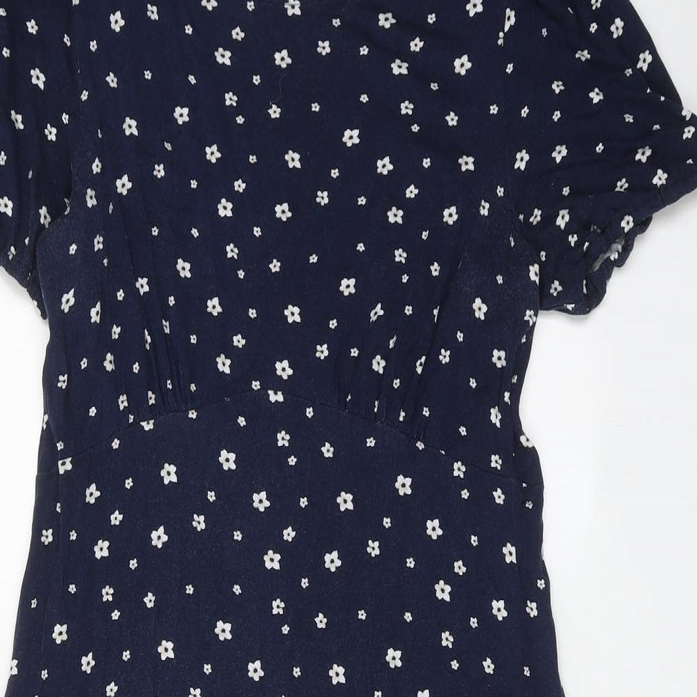 Dorothy Perkins Womens Blue Floral Viscose A-Line Size 14 Round Neck Pullover