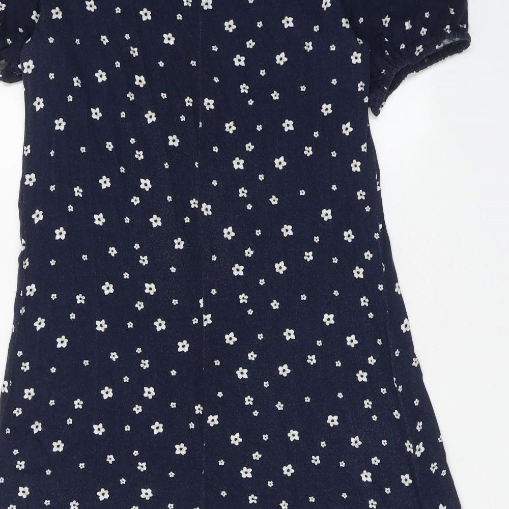 Dorothy Perkins Womens Blue Floral Viscose A-Line Size 14 Round Neck Pullover