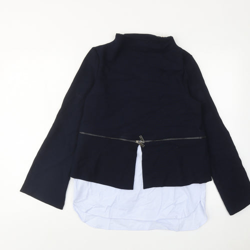 Zara Womens Blue Colourblock Cotton Pullover Sweatshirt Size S Zip