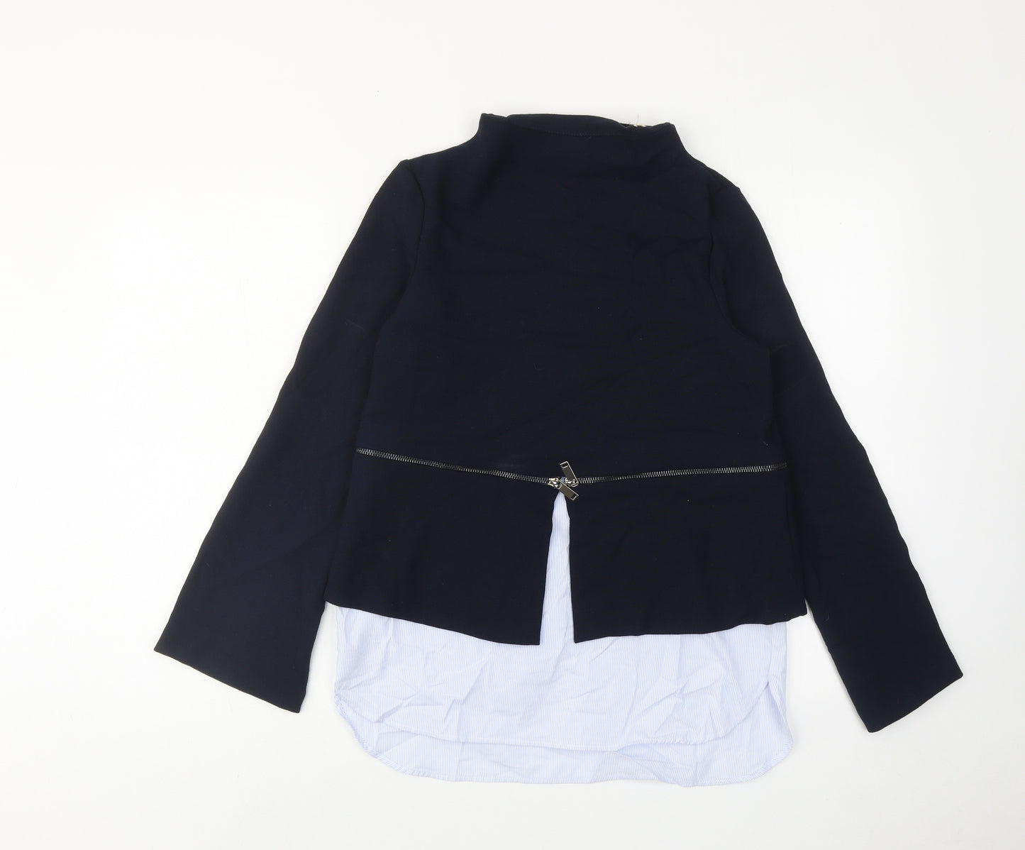 Zara Womens Blue Colourblock Cotton Pullover Sweatshirt Size S Zip