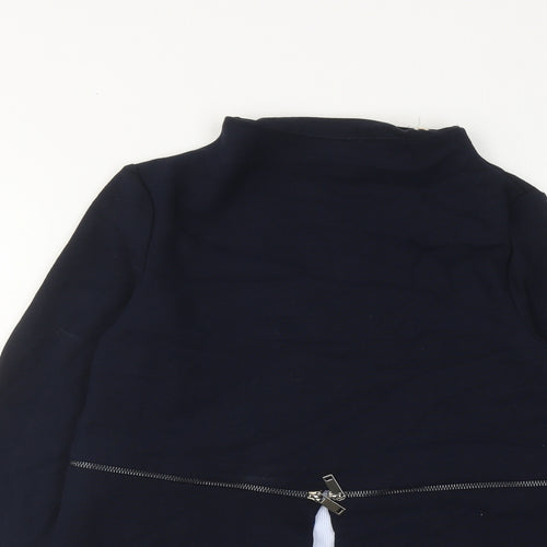 Zara Womens Blue Colourblock Cotton Pullover Sweatshirt Size S Zip