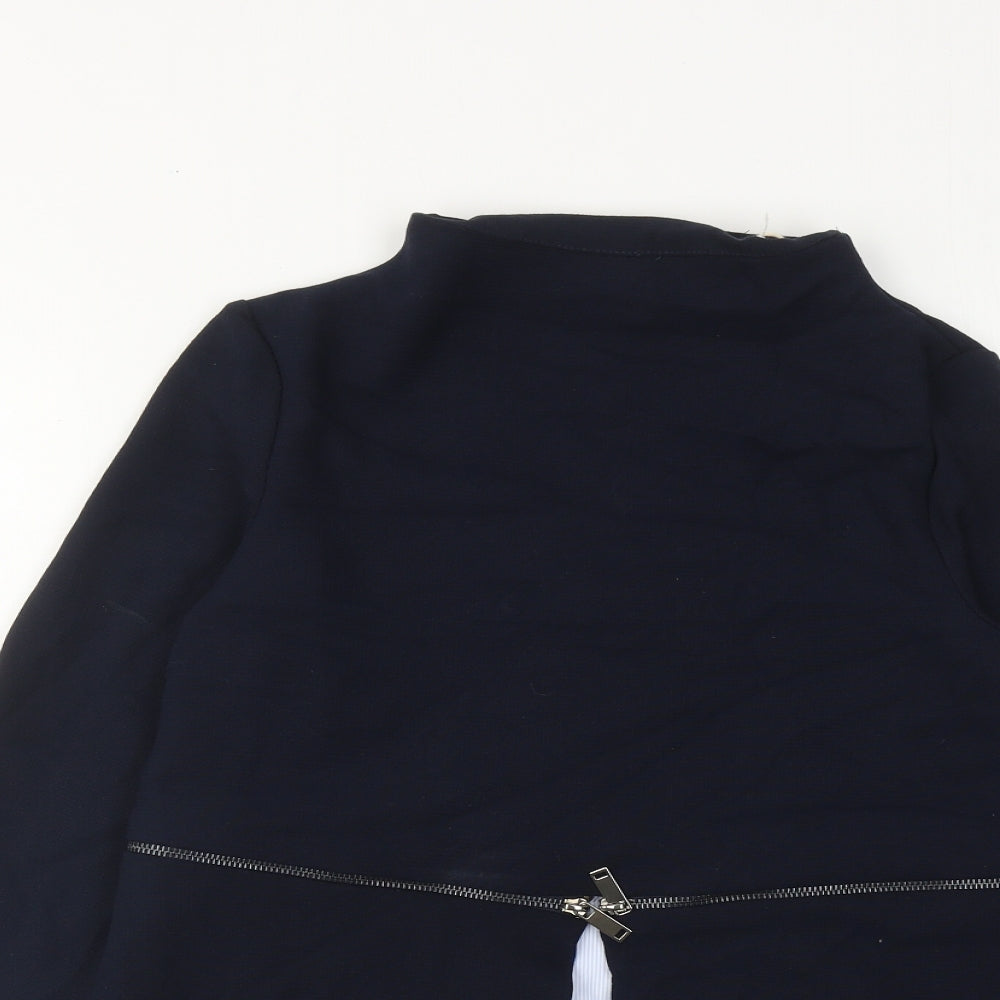 Zara Womens Blue Colourblock Cotton Pullover Sweatshirt Size S Zip