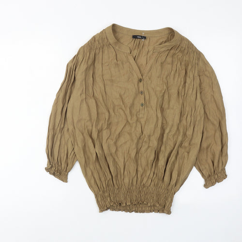 M&Co Womens Brown Viscose Basic Blouse Size 12 V-Neck