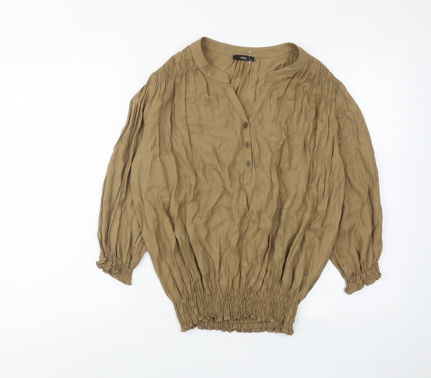 M&Co Womens Brown Viscose Basic Blouse Size 12 V-Neck