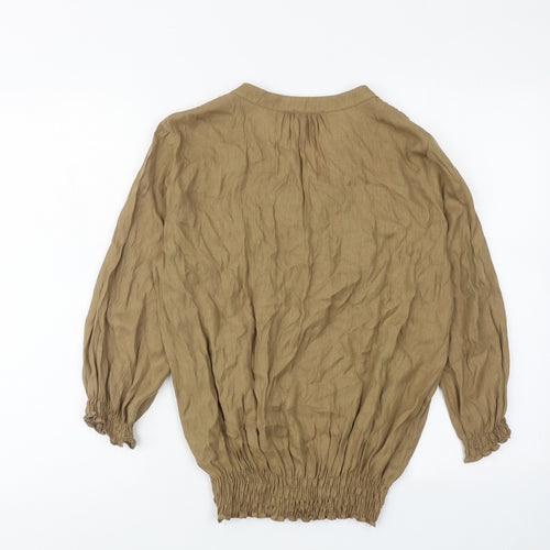 M&Co Womens Brown Viscose Basic Blouse Size 12 V-Neck