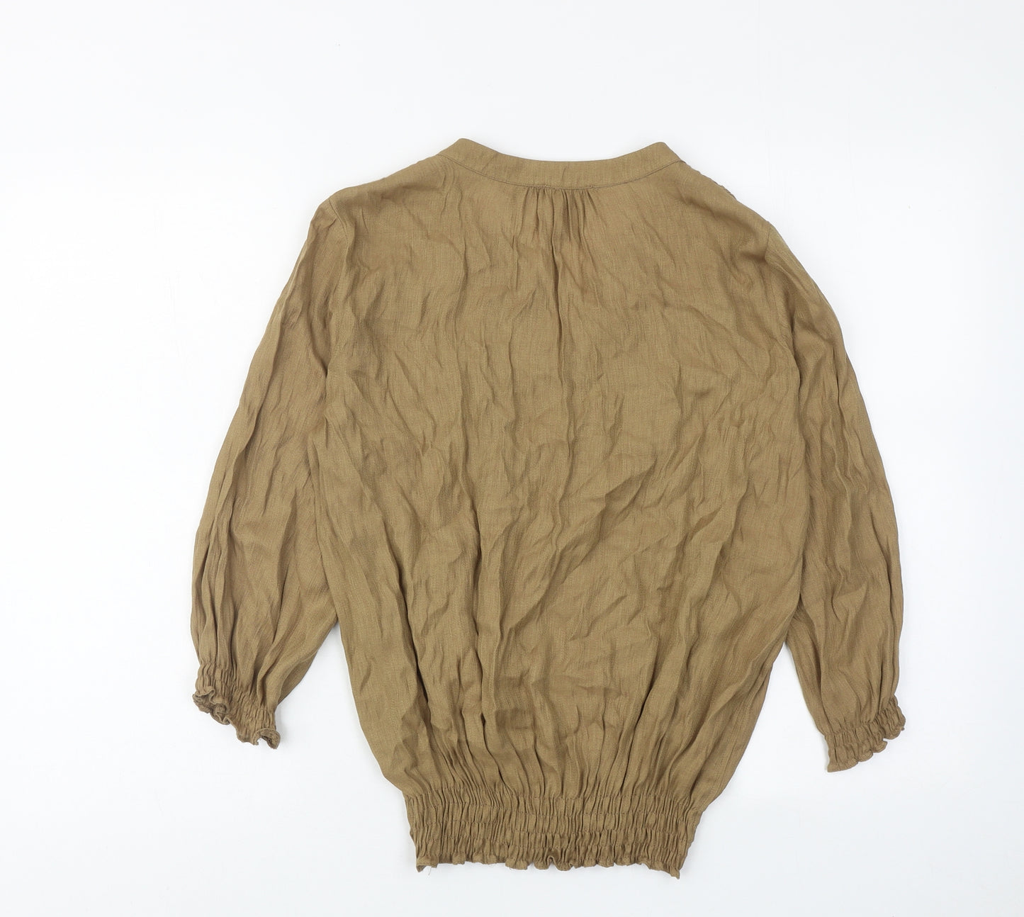 M&Co Womens Brown Viscose Basic Blouse Size 12 V-Neck
