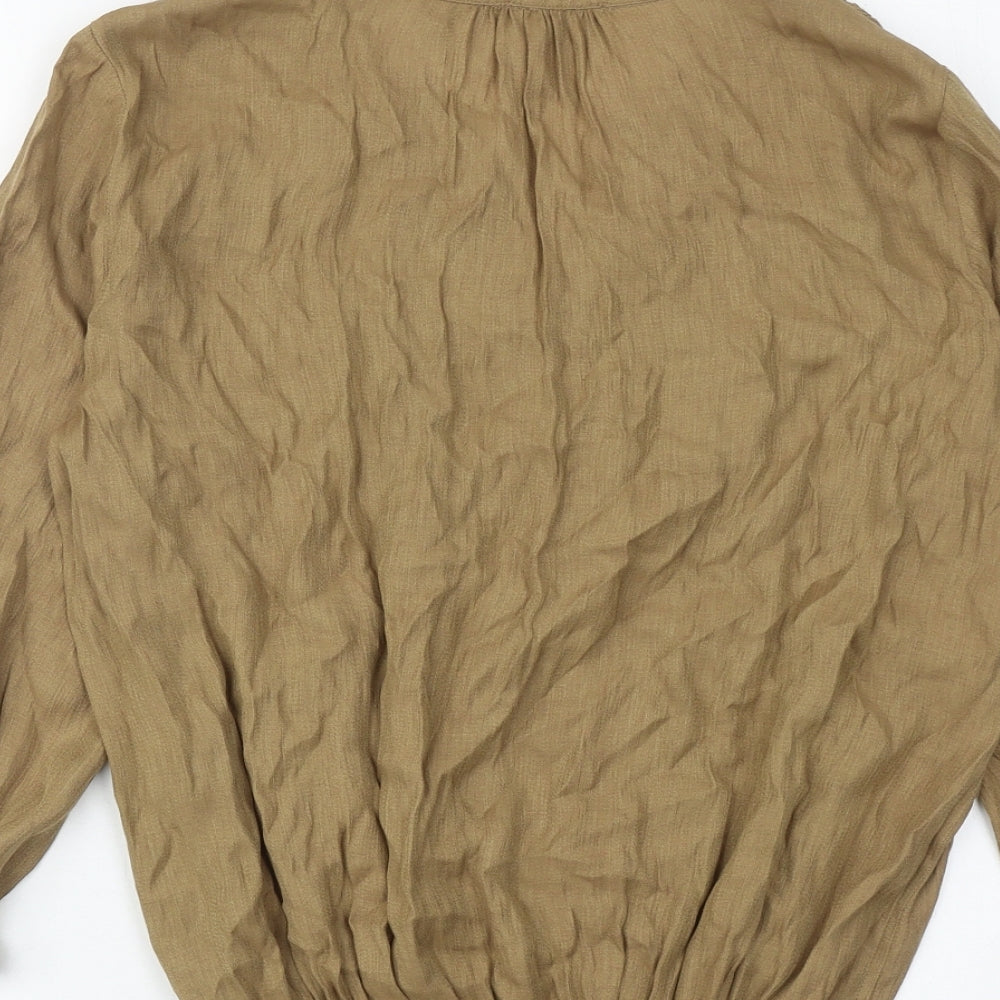 M&Co Womens Brown Viscose Basic Blouse Size 12 V-Neck