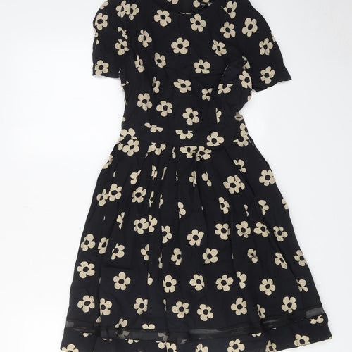 Dorothy Perkins Womens Black Floral Polyester A-Line Size 8 Round Neck Zip