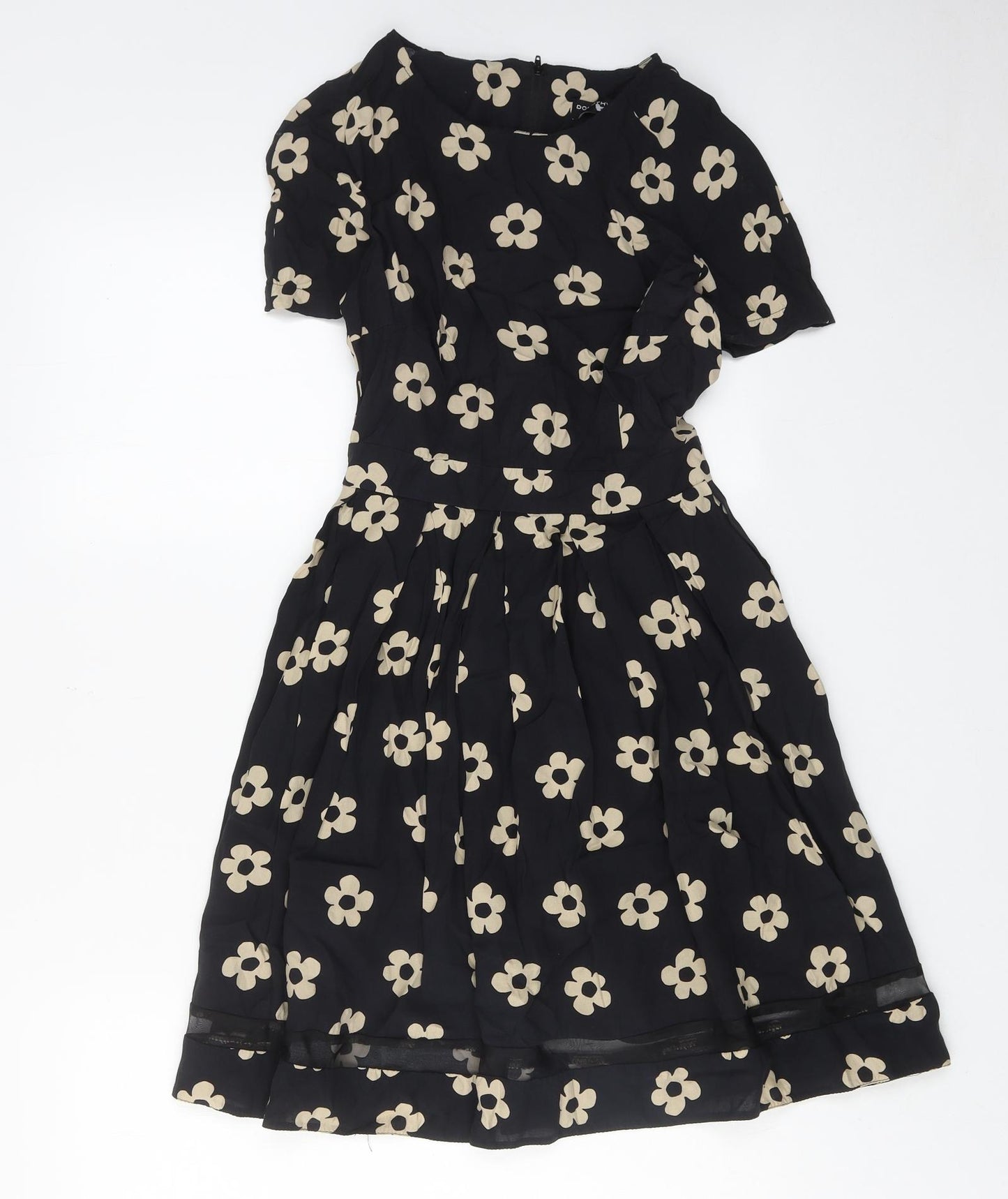 Dorothy Perkins Womens Black Floral Polyester A-Line Size 8 Round Neck Zip