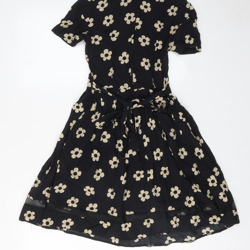 Dorothy Perkins Womens Black Floral Polyester A-Line Size 8 Round Neck Zip