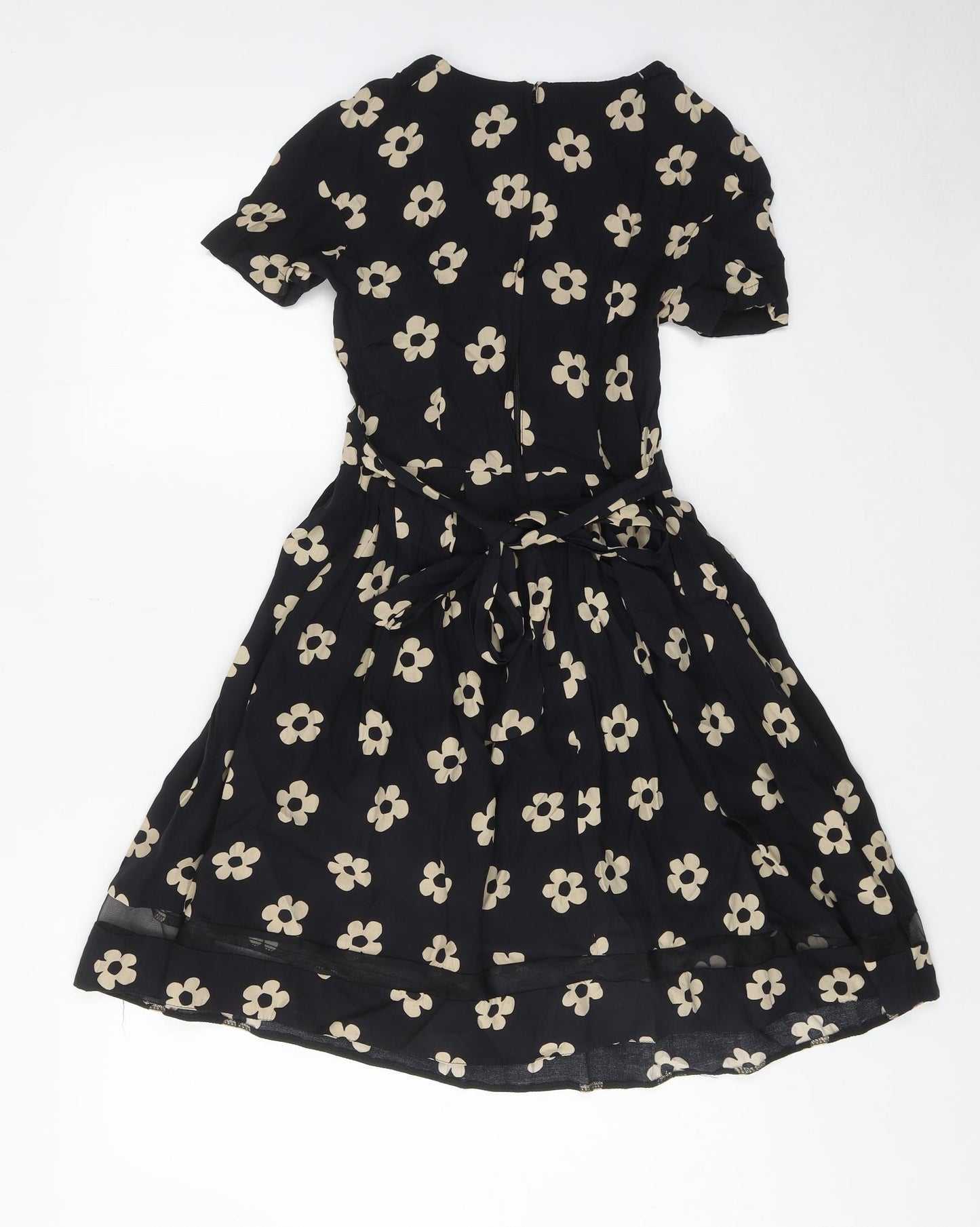 Dorothy Perkins Womens Black Floral Polyester A-Line Size 8 Round Neck Zip