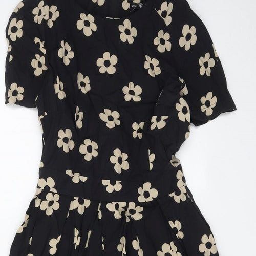 Dorothy Perkins Womens Black Floral Polyester A-Line Size 8 Round Neck Zip