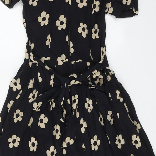 Dorothy Perkins Womens Black Floral Polyester A-Line Size 8 Round Neck Zip