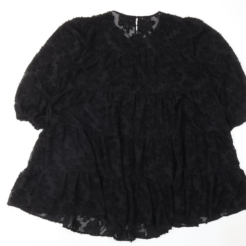 Zara Womens Black Geometric Polyester A-Line Size XL Round Neck Button