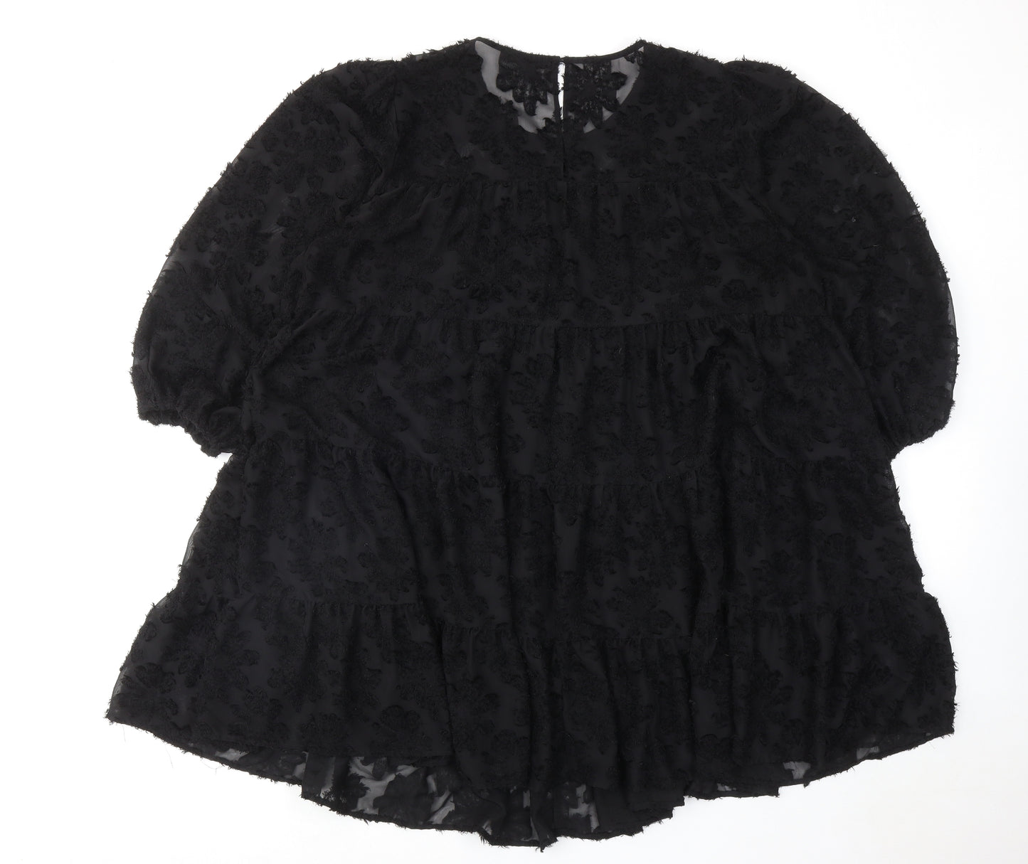 Zara Womens Black Geometric Polyester A-Line Size XL Round Neck Button