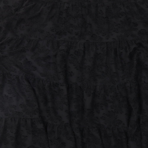 Zara Womens Black Geometric Polyester A-Line Size XL Round Neck Button