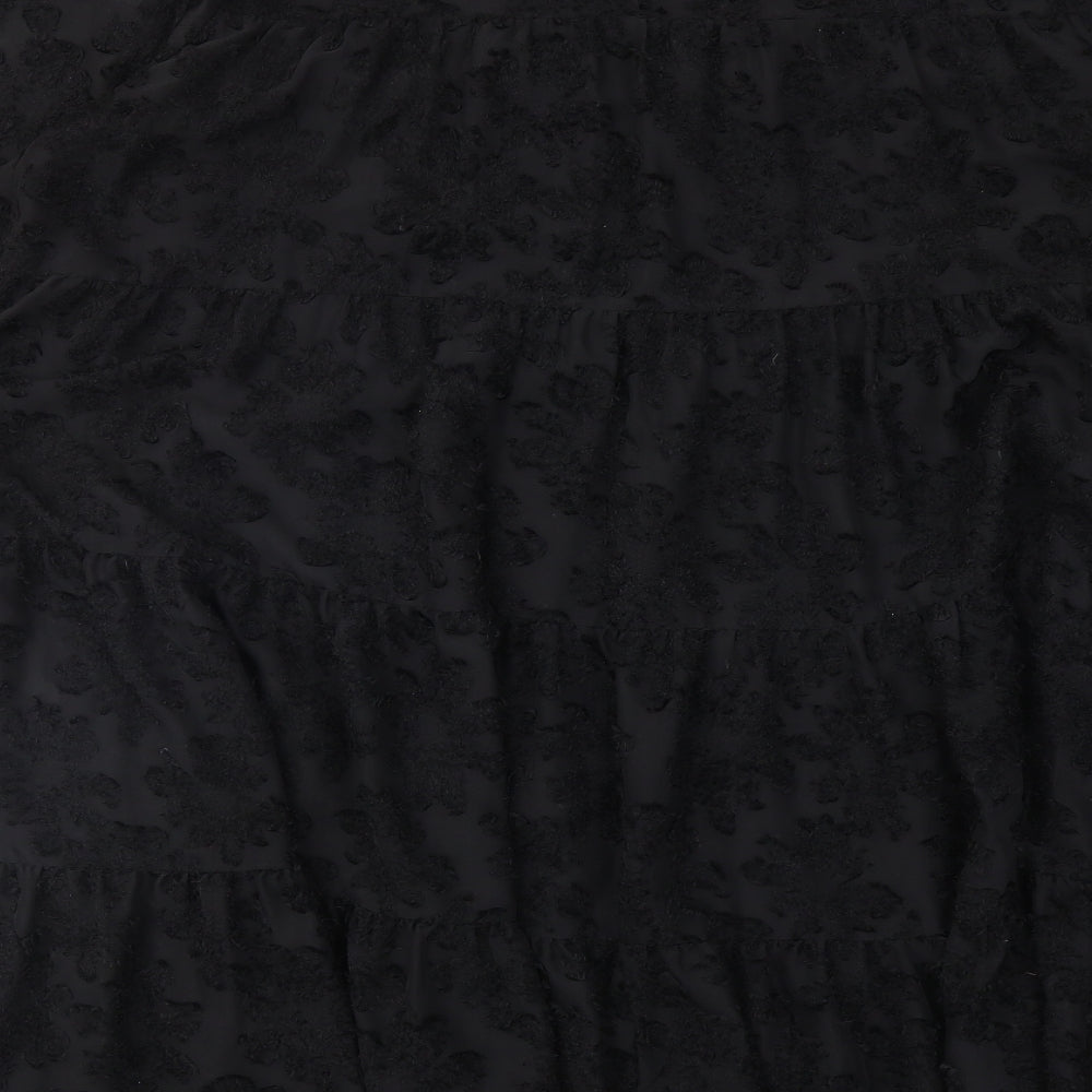 Zara Womens Black Geometric Polyester A-Line Size XL Round Neck Button