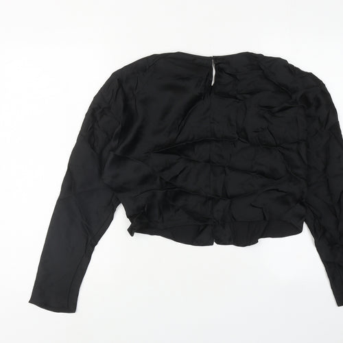 Zara Womens Black Viscose Cropped Blouse Size XS Round Neck - Open Front