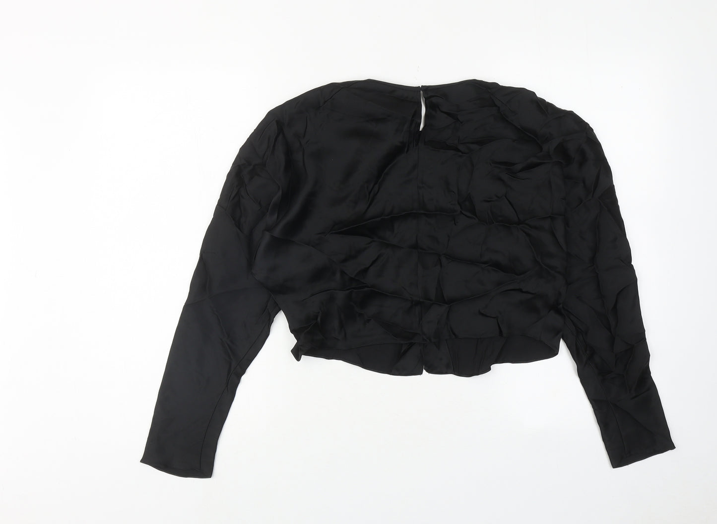 Zara Womens Black Viscose Cropped Blouse Size XS Round Neck - Open Front