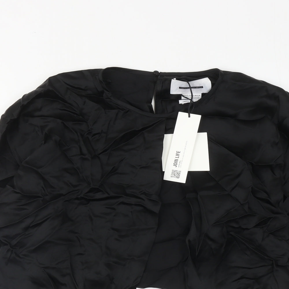 Zara Womens Black Viscose Cropped Blouse Size XS Round Neck - Open Front