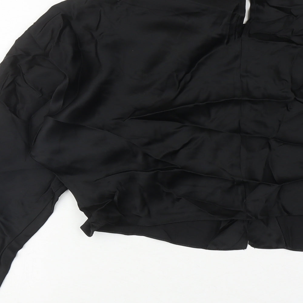 Zara Womens Black Viscose Cropped Blouse Size XS Round Neck - Open Front