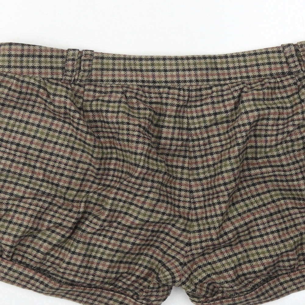 Topshop Womens Brown Houndstooth Wool Chino Shorts Size 10 L4 in Regular Zip
