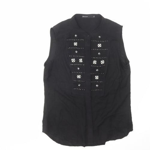 Karen Millen Womens Black Polyester Basic Button-Up Size 12 Round Neck - Embellished